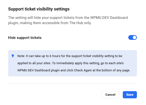WPMU DEV Tickets visibility settings
