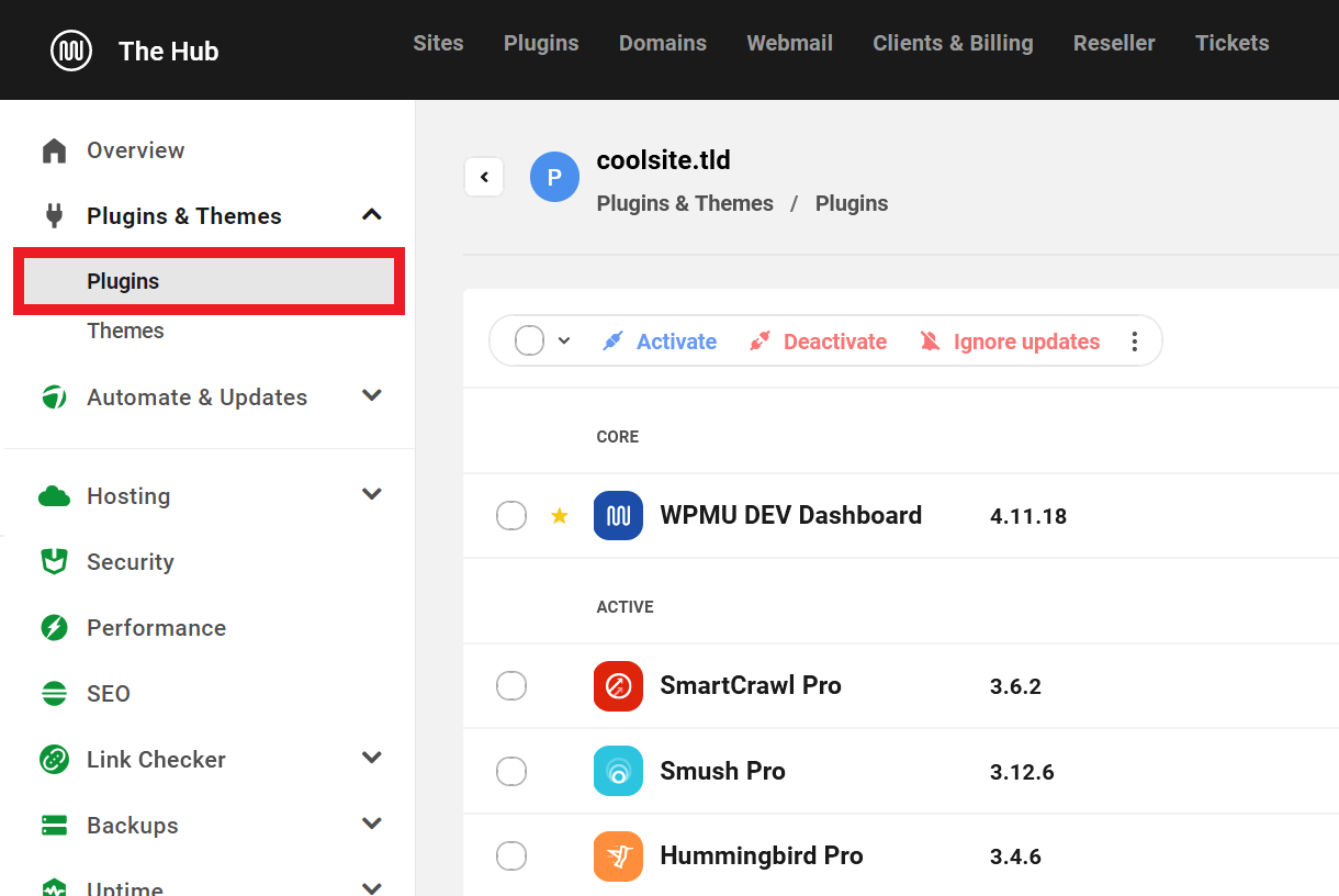 View plugin information of a site