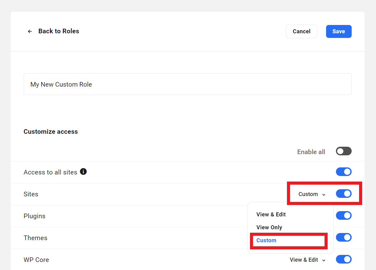 Customize role access in a Hub module