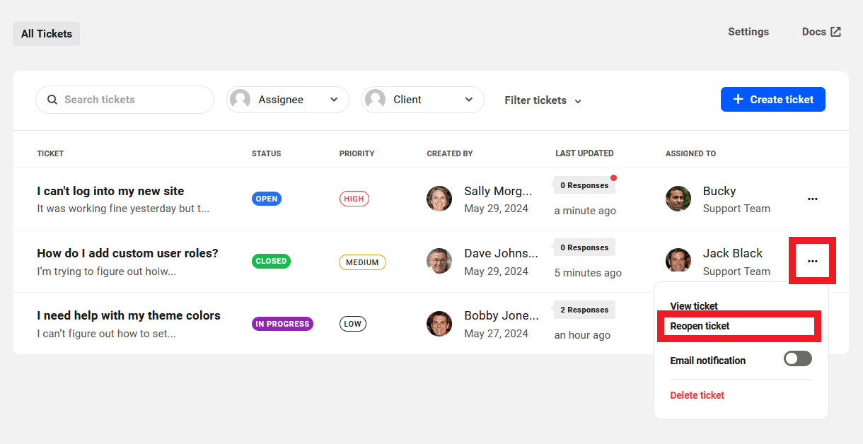 hub tickets ticket submitted options reopen@2x