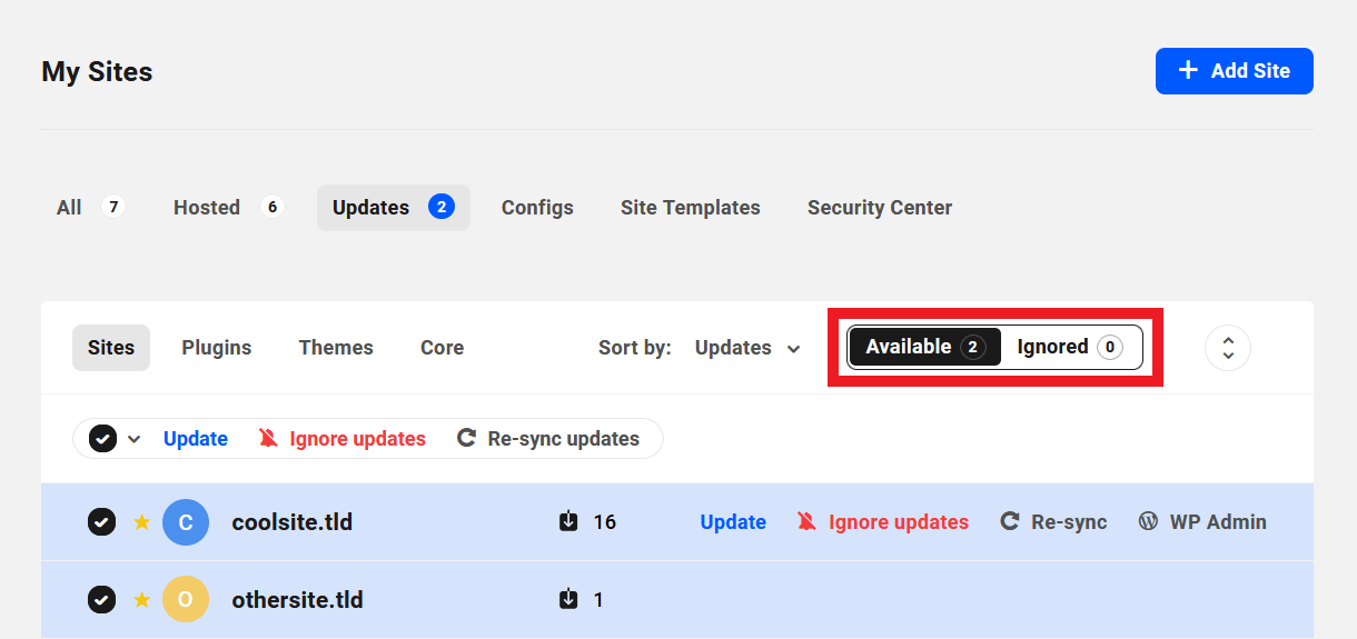 View ignored updates in Hub