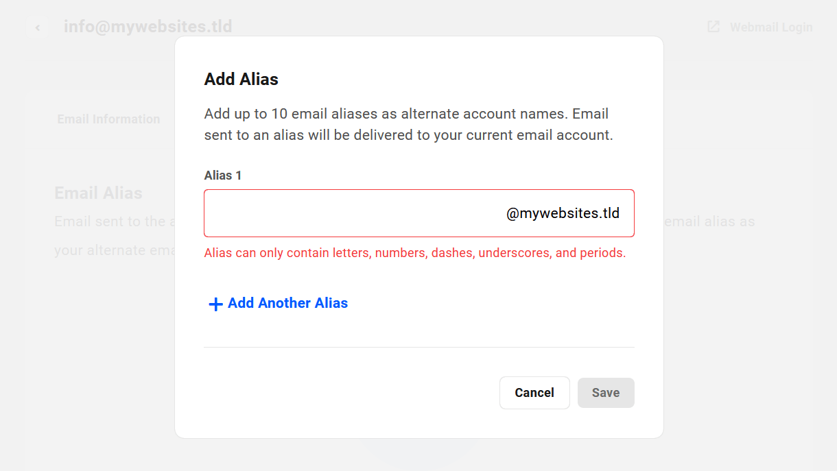 Add alias addresses to a webmail account