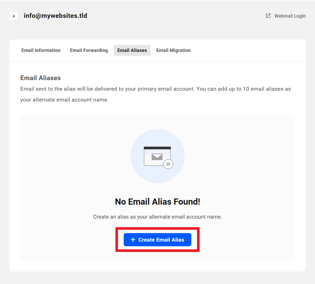 Add alias addresses to a webmail account