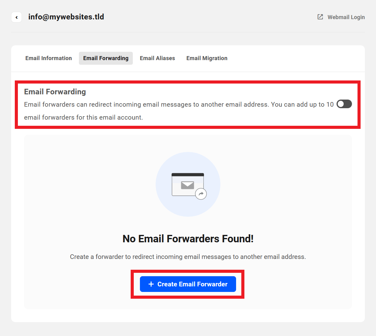 Add forwarding addresses to a webmail account