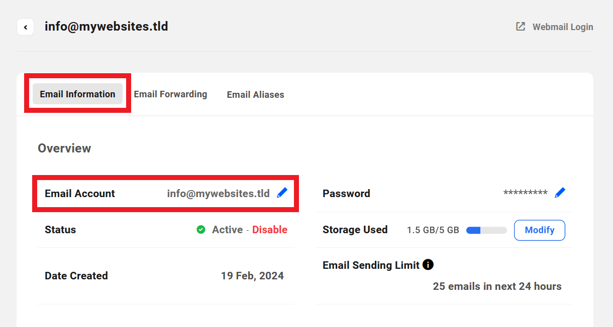 Allows the user to rename domain email accounts