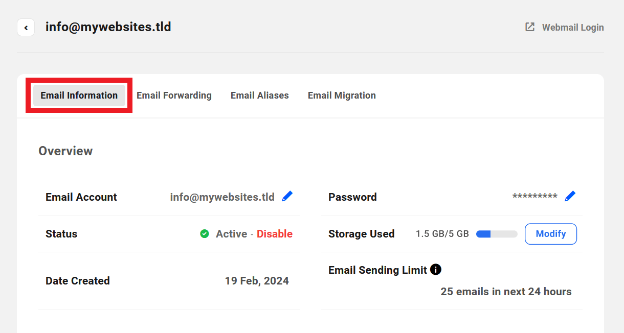 Email account information