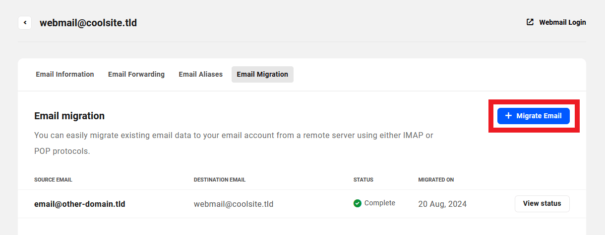 Migrate another email account to Webmail