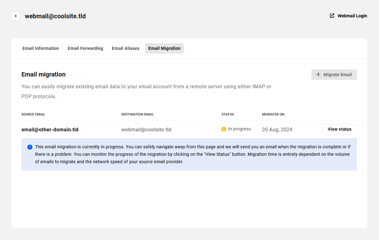 Email migration in progress