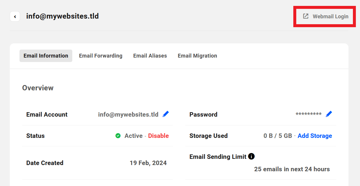 Access webmail account from the Hub