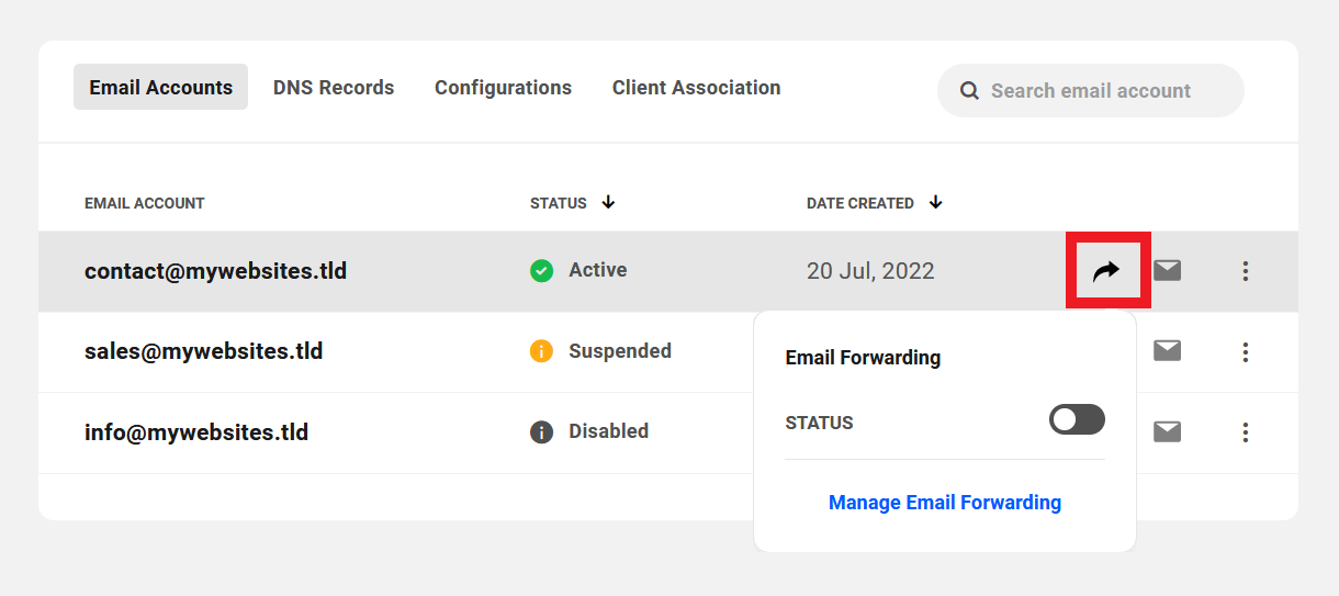 Manage email forwarding