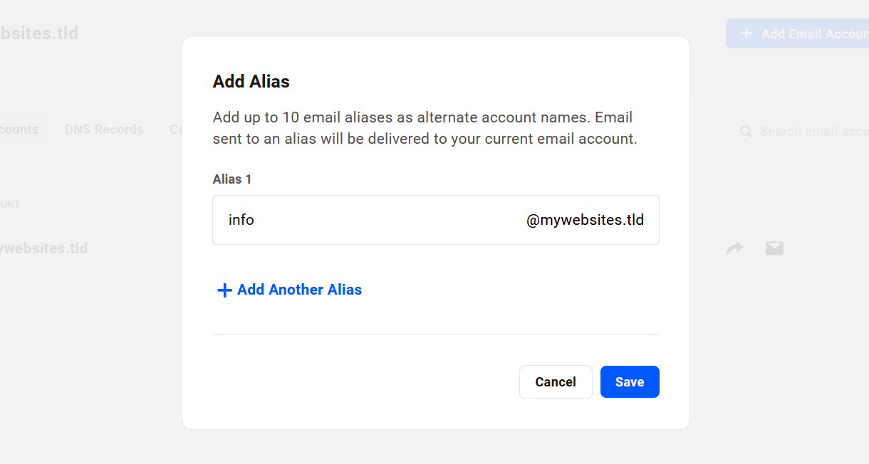 Add alias addresses to a webmail account