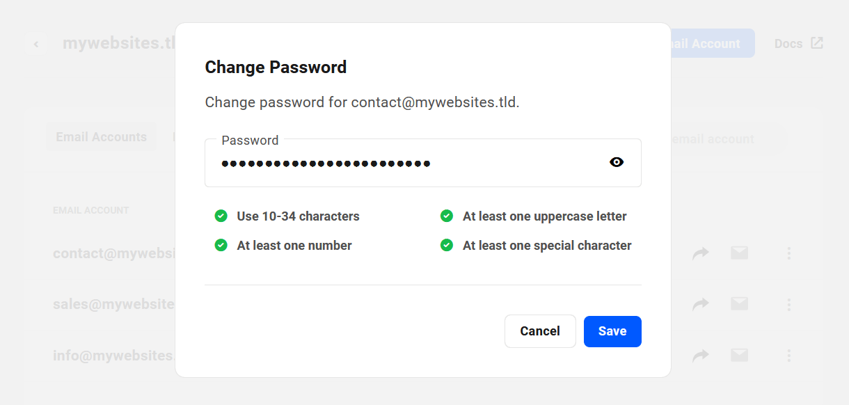 Change password for a webmail account