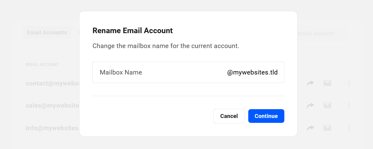 Rename a webmail account