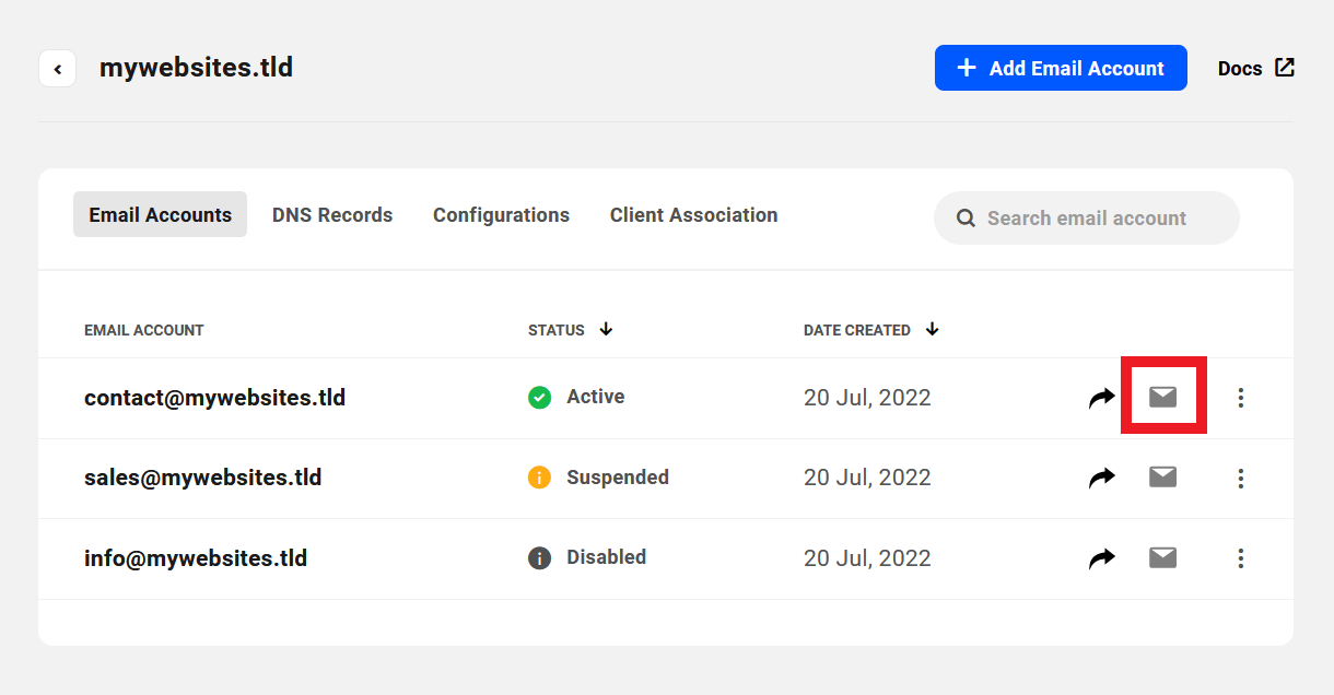 Access webmail account from the Hub