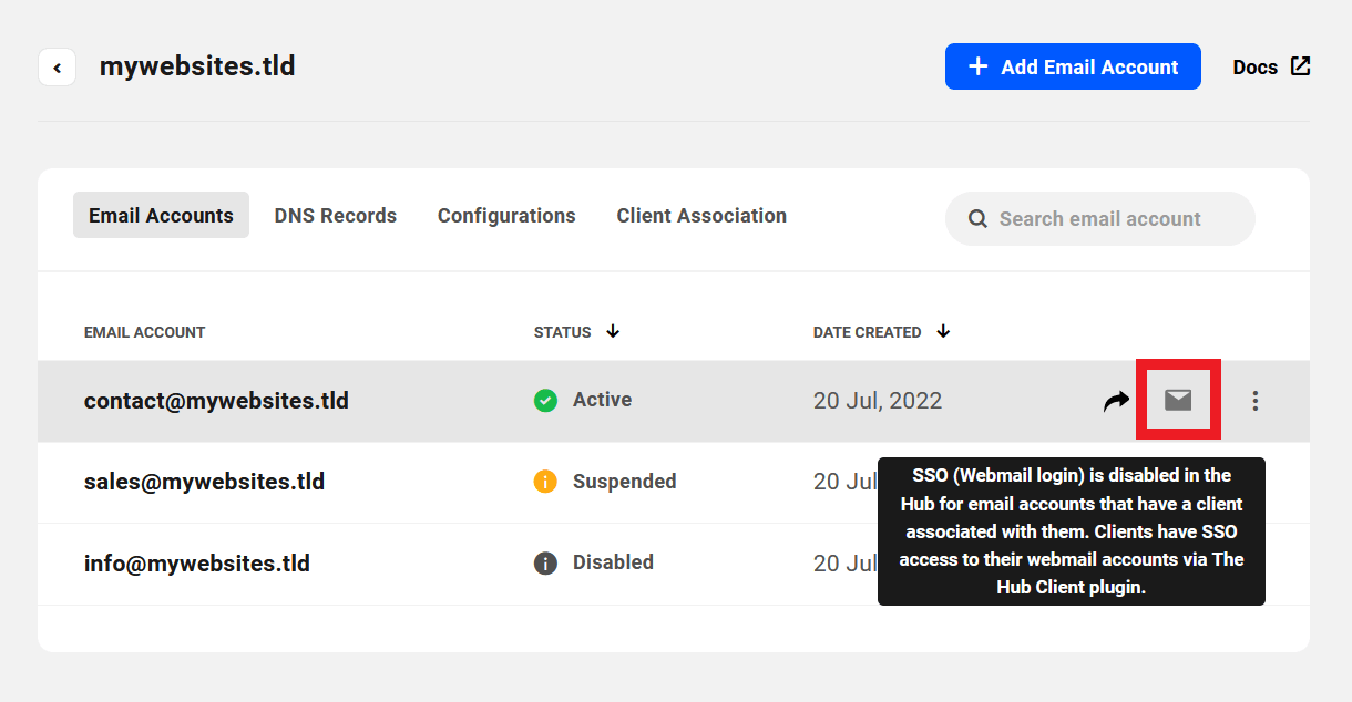 Webmail SSO disabled notice