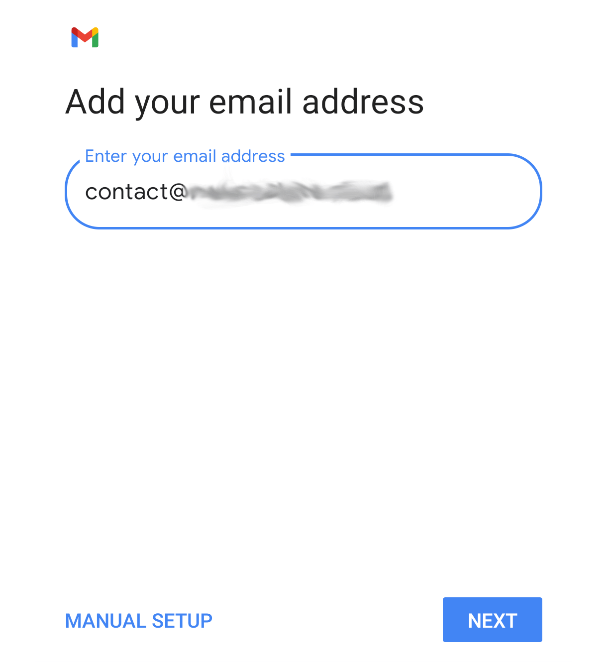 Email account address to add in the Gmail app