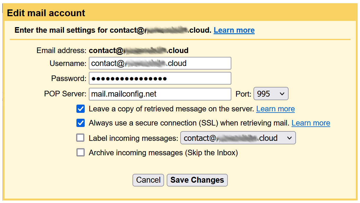 Configure webmail with POP3 on Gmail desktop