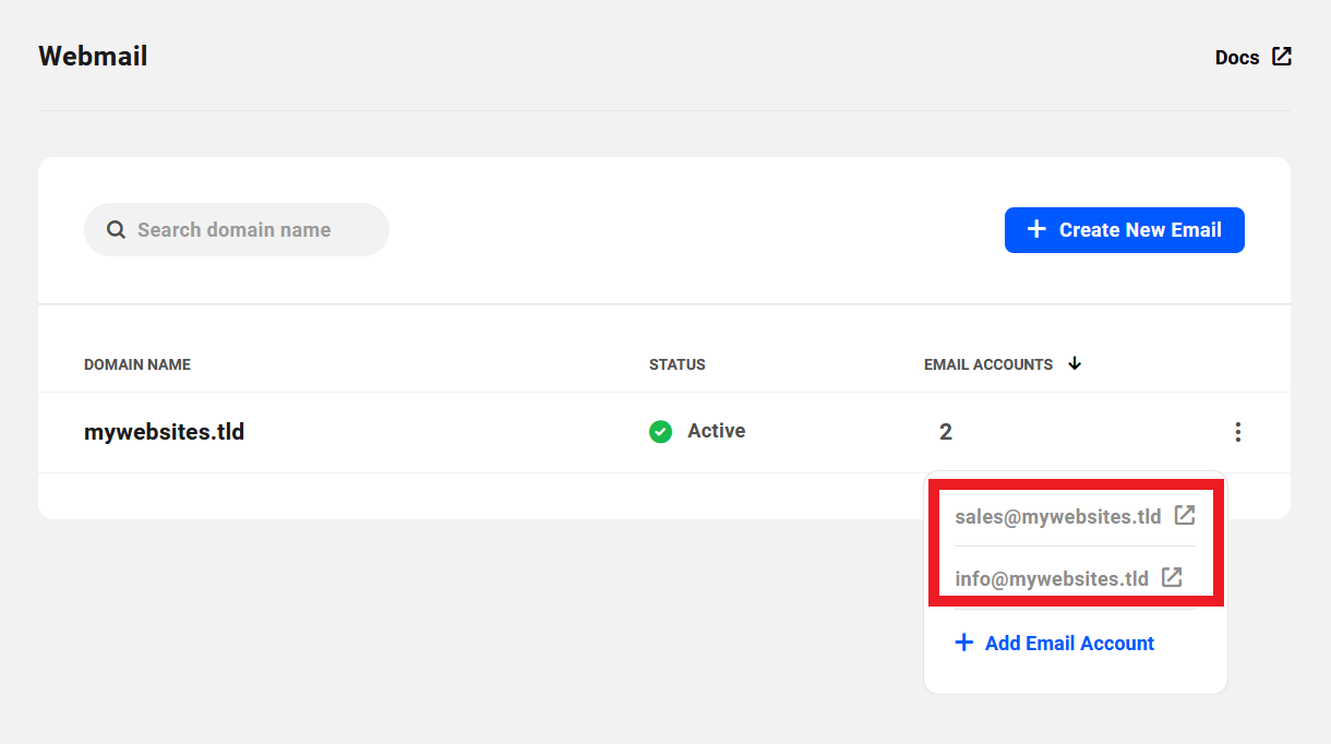 Allows the user to access the webmail interface for domain email accounts via any Single Sign-On (SSO) link