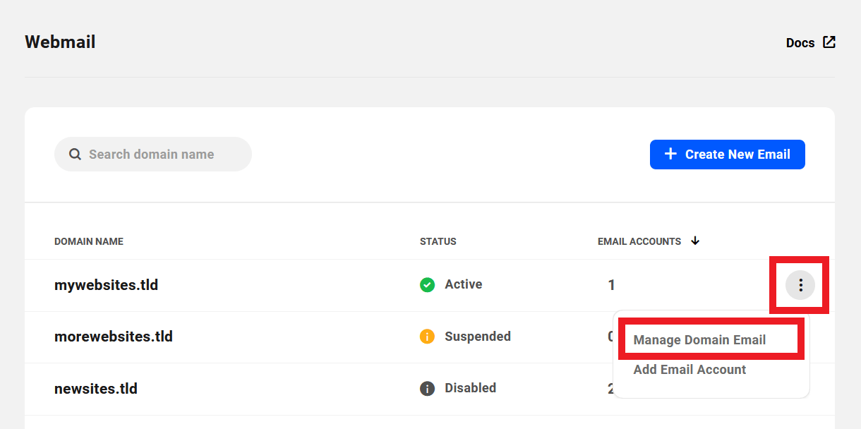 Manage domain email