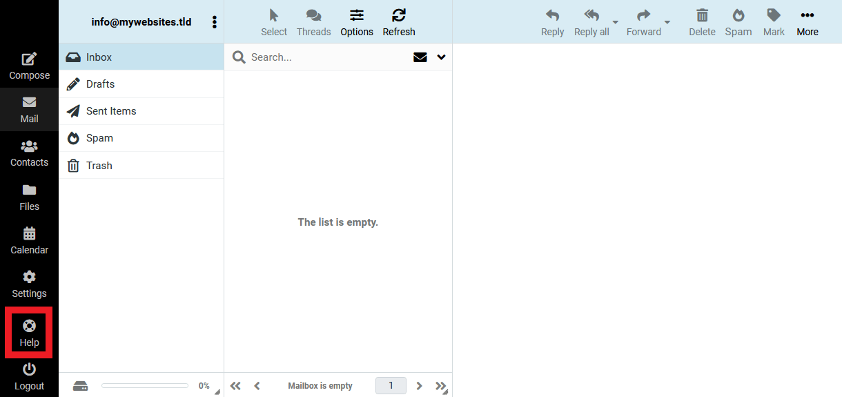 The webmail interface