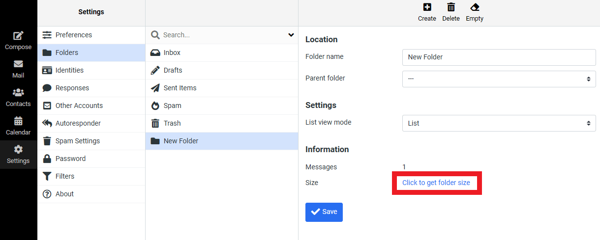 Check webmail folder size