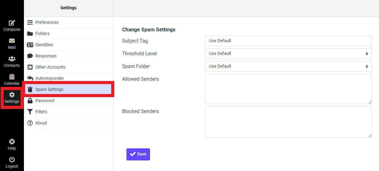 Add an allowed sender in the webmail interface