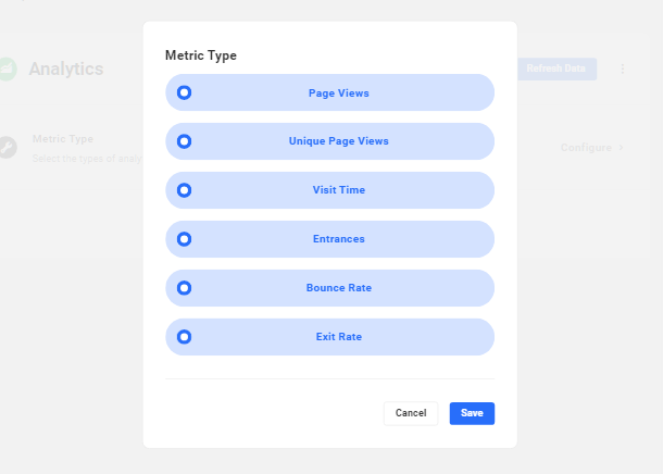 Hub2 Analytics metrics options