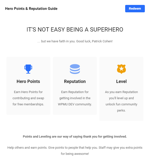 Hub2 Community points modal