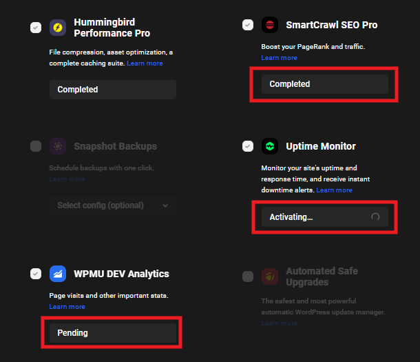 Quick Setup wizard progress in the Hub