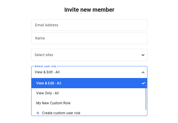 Select role when inviting new team member to the Hub