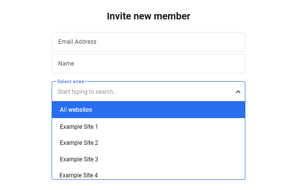 Select sites when inviting new team member to the Hub