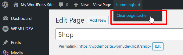 Hummingbird clear page cache menu