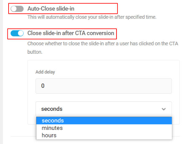 Slide-in Close After CTA & Auto-close