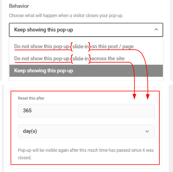 Behavior Closed by (additional dropdown settings)