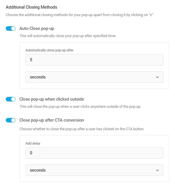 Behavior options for closing Hustle modules