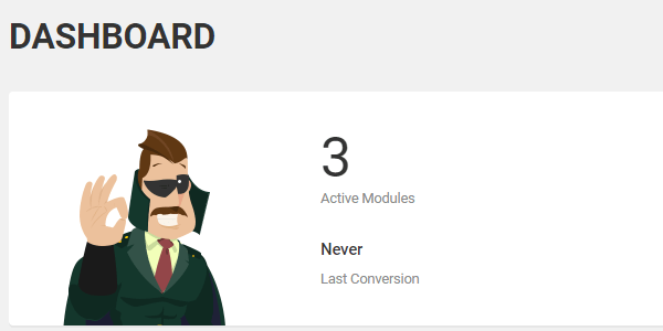 Hustle dashboard showing the number of active modules and conversions