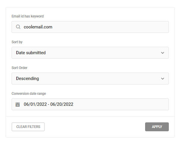 Submission filter options in Hustle Opt-In email list