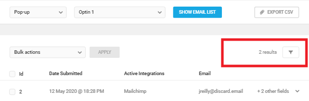 Filter submissions in Hustle Opt-In email list