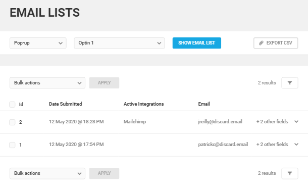 Opt-In email list in Hustle