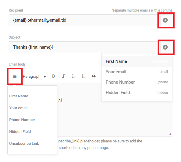 Personalize emails with field values in Hustle