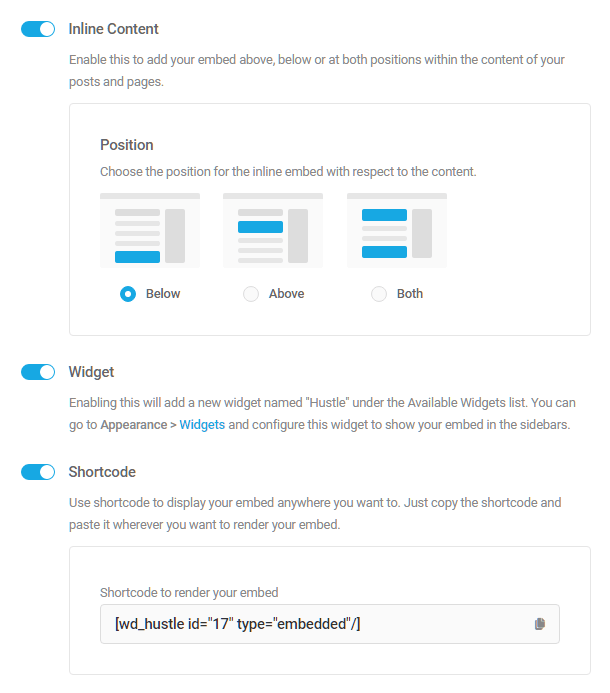 Display options in Hustle embed module