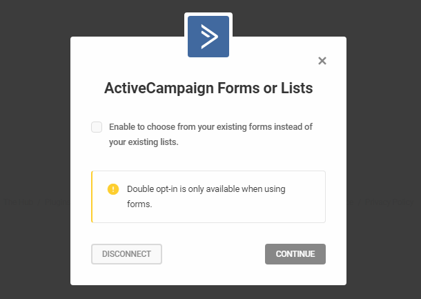 Select ActiveCampaign lists or forms in Hustle opt-in module