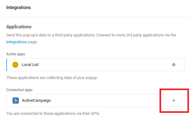Select ActiveCampaign integrated app in Hustle opt-in module
