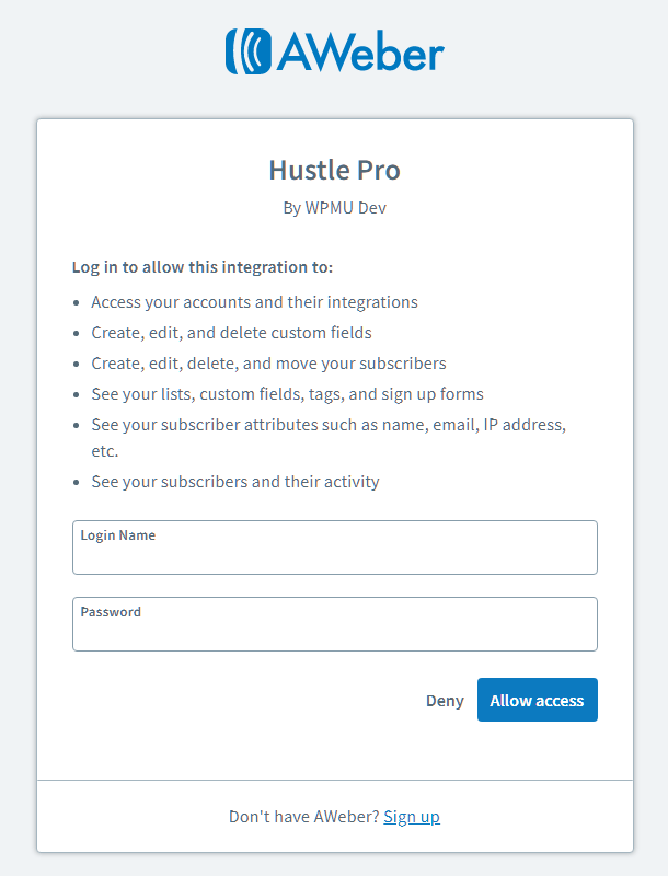 Authorize Aweber integration with Hustle