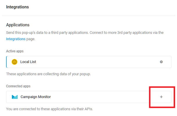 Select Campaign Monitor integrated app in Hustle opt-in module