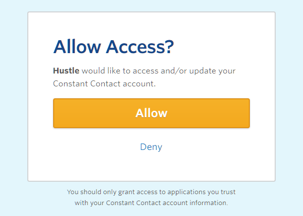 Allow Constant Contact access for integration with Hustle