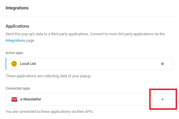 Select e-Newsletter integrated app in Hustle opt-in module