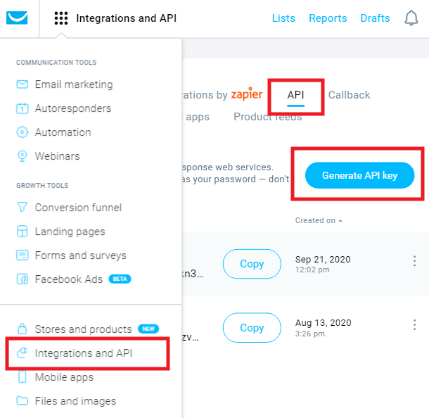 Get GetResponse API key for integration with Hustle