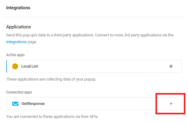 Select GetResponse integrated app in Hustle opt-in module