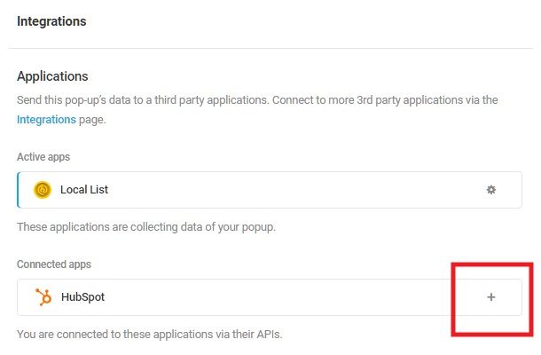 Select HubSpot integrated app in Hustle opt-in module